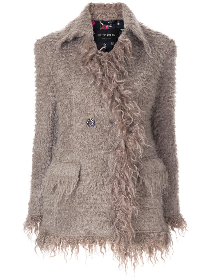 Etro Fluffy Buttoned Jacket - Grey