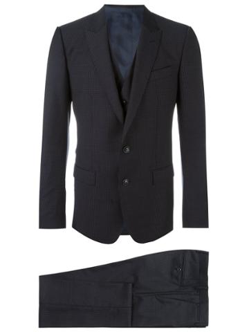 Dolce & Gabbana Three Piece Micro Dots Suit, Men's, Size: 52, Blue, Cupro/viscose/wool