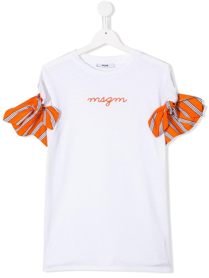 Msgm Kids Teen Contrast Sleeve T-shirt - White