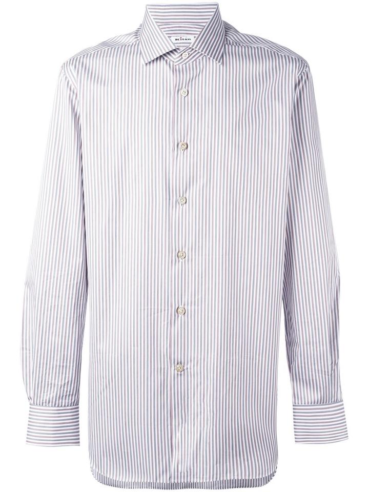 Kiton Striped Button Down Shirt, Men's, Size: 40, Blue, Cotton