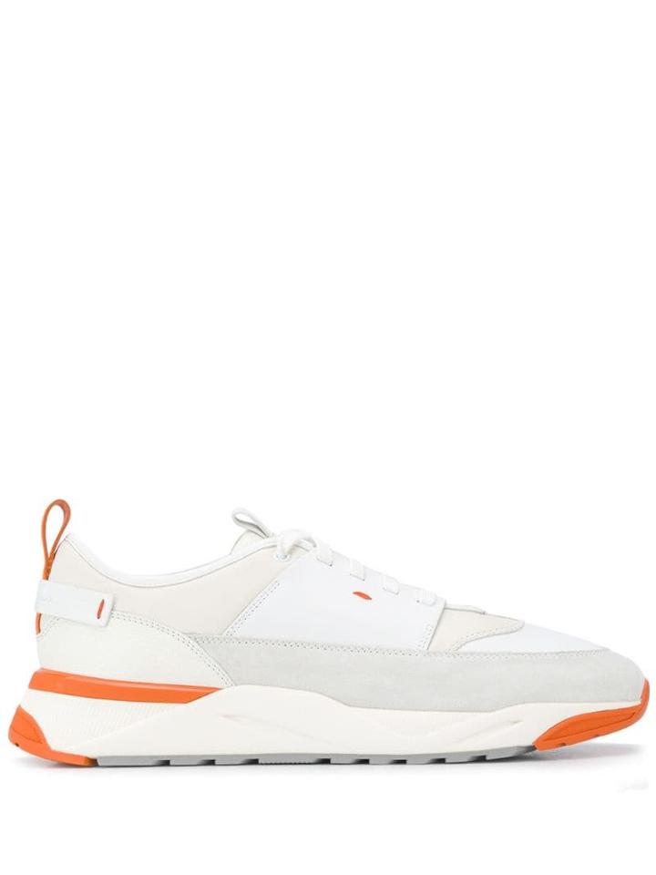 Santoni Leather Lace Up Sneakers - White