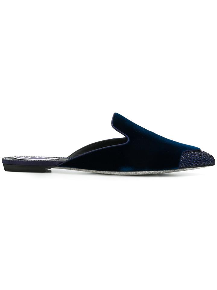 René Caovilla Crystal Toe Mules - Blue