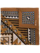 Kiton Geometric Print Pocket Square, Men's, Brown, Silk