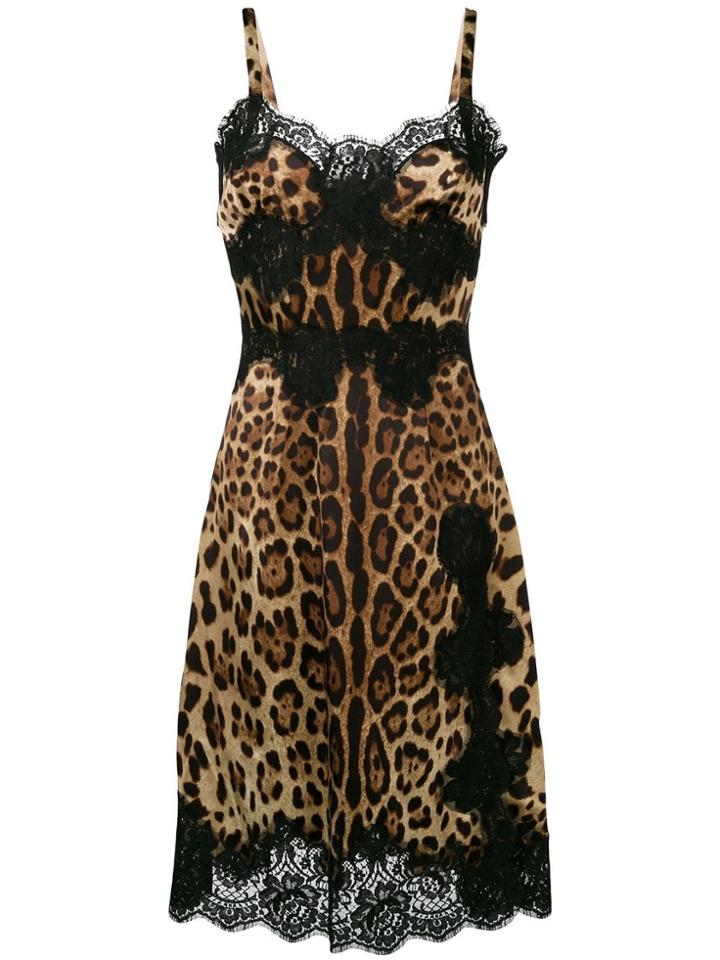 Dolce & Gabbana Leopard Print Flared Midi Dress - Brown