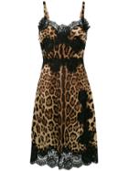 Dolce & Gabbana Leopard Print Flared Midi Dress - Brown
