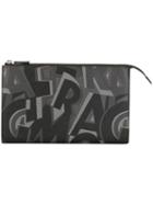 Salvatore Ferragamo Printed Clutch, Men's, Black, Calf Leather