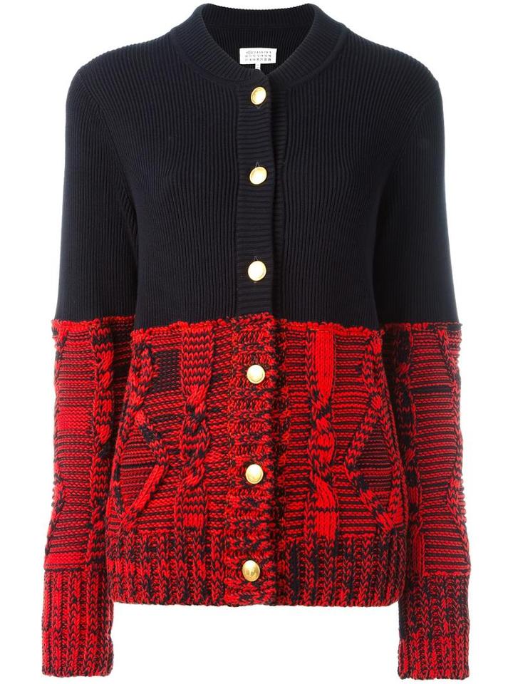 Maison Margiela Colour Block Knitted Cardigan, Women's, Size: Xs, Blue, Cotton