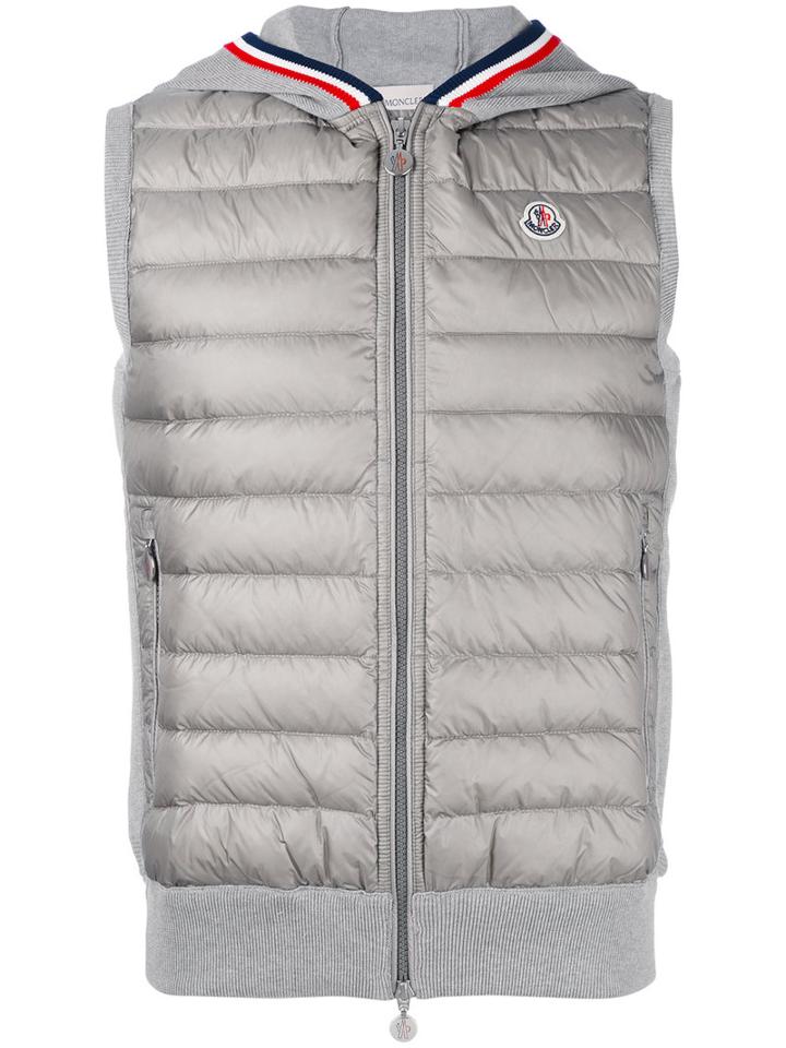 Moncler Tri-colour Trim Hooded Gilet, Men's, Size: Xl, Grey, Polyamide/cotton/goose Down