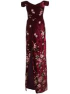 Marchesa Notte Embroidered Floral Gown - Black