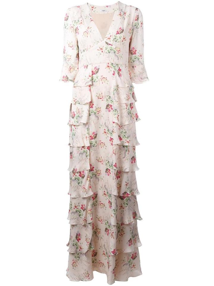 Vilshenko Ivy Floral Print Dress, Women's, Size: 8, Nude/neutrals, Silk