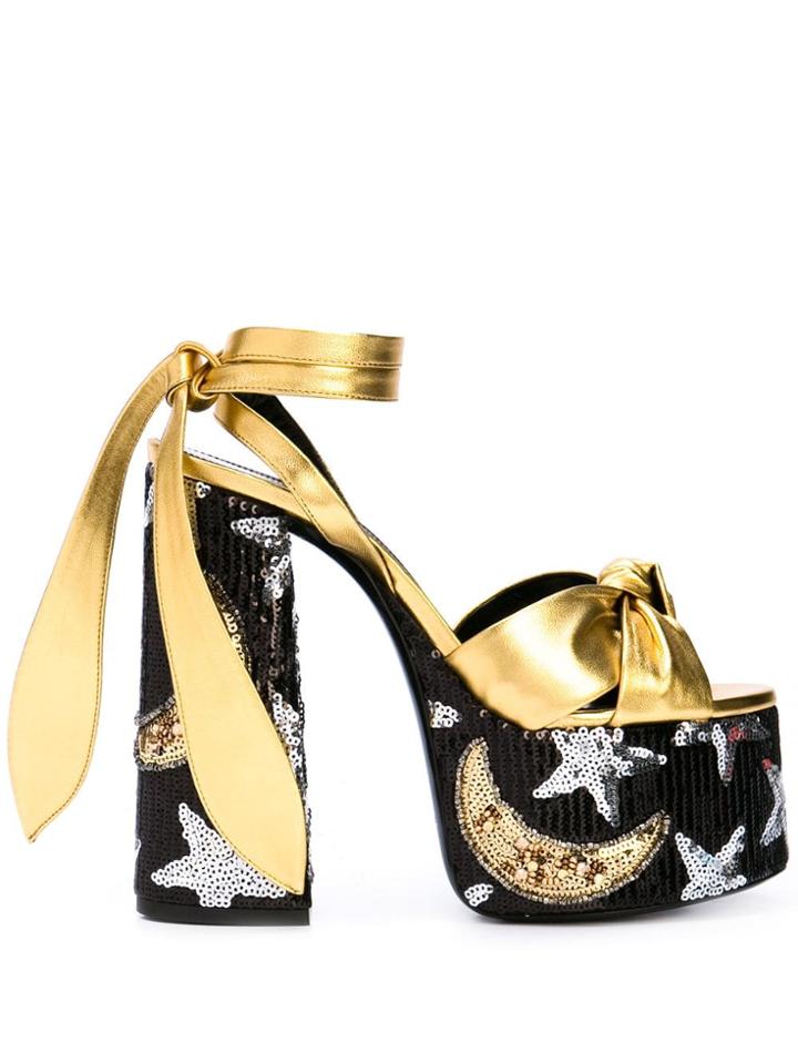 Saint Laurent Block Heel Sequin Sandals - Gold