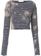 Faith Connexion Embroidered Striped Cropped Top - Blue