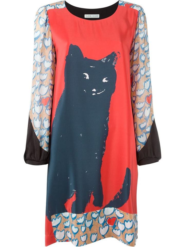 Tsumori Chisato Cat Print Shift Dress