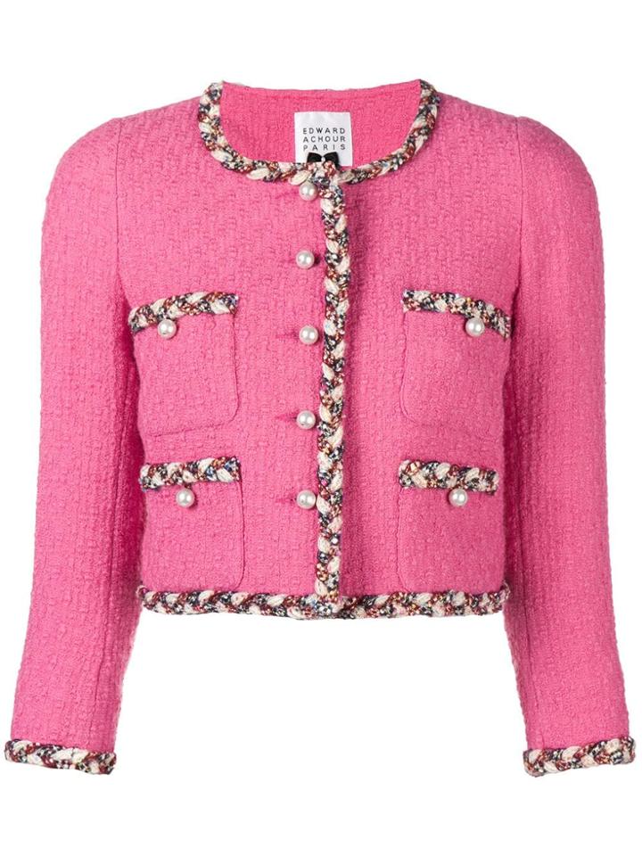 Edward Achour Paris Contrast Trim Tweed Jacket - Pink & Purple