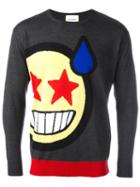 Iceberg (white) Smile Print Round Neck Jumper, Men's, Size: Medium, Acrylic/wool
