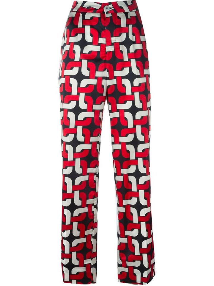 For Restless Sleepers Geometric Print Pyjama Trousers, Women's, Size: M, Red, Cotton/silk