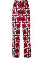 For Restless Sleepers Geometric Print Pyjama Trousers, Women's, Size: M, Red, Cotton/silk