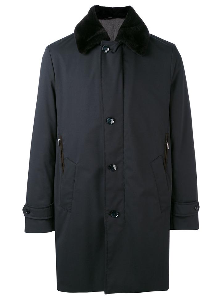 Brioni - Fur Trimmed Coat - Men - Polyester/spandex/elastane/beaver Fur - S, Black, Polyester/spandex/elastane/beaver Fur