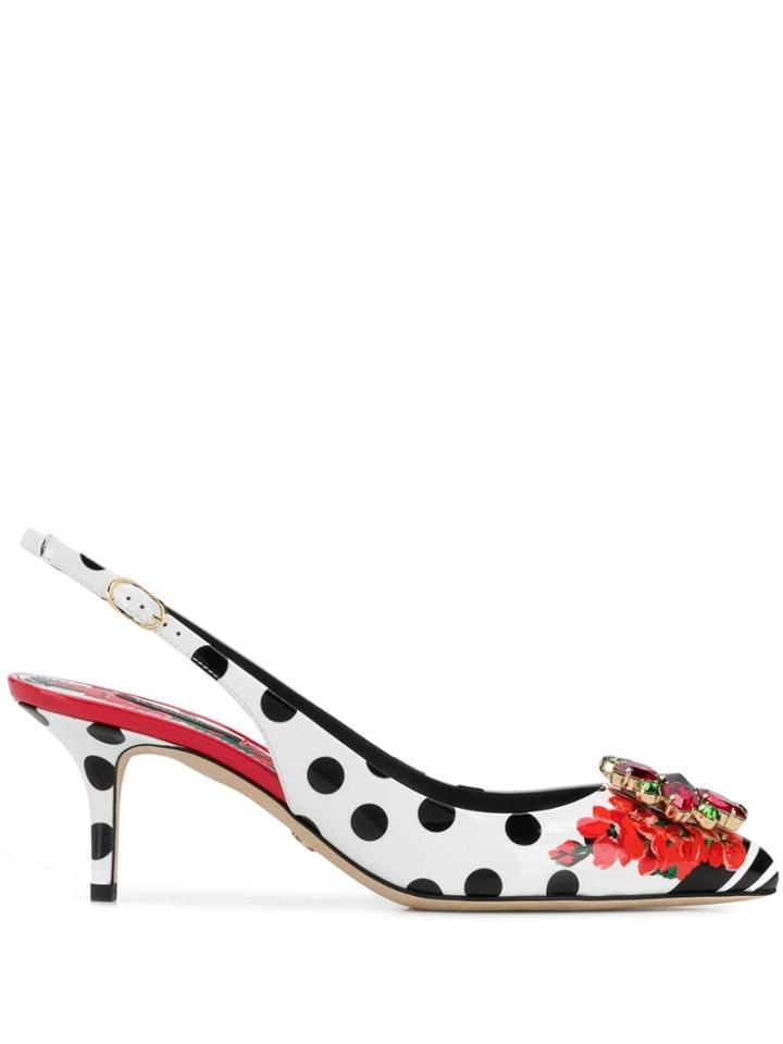 Dolce & Gabbana Polka Dot Sling Back Pumps - White