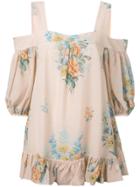 Alexander Mcqueen Cold Shoulder Floral Blouse - Nude & Neutrals