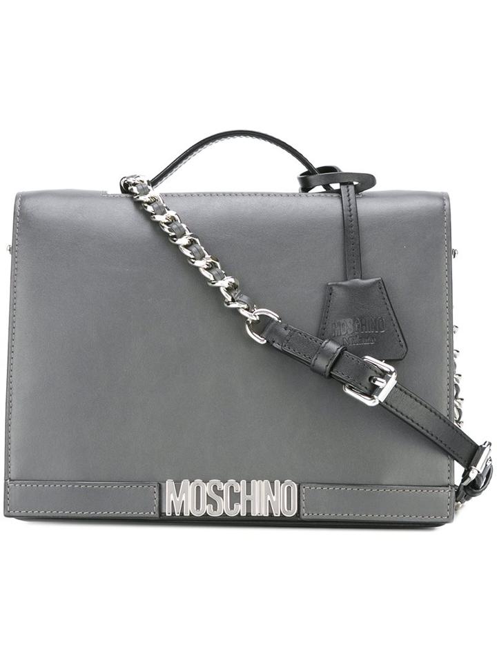 Moschino Logo Plaque Tote, Women's, Grey