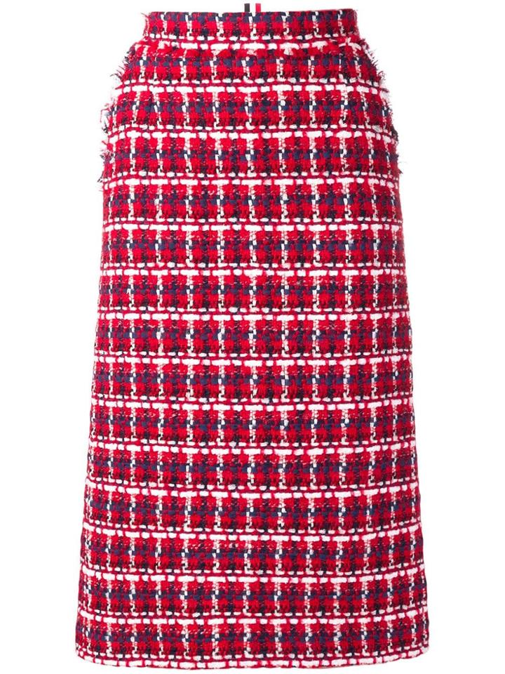 Thom Browne Gun Club Check Chiffon Pencil Skirt - Red