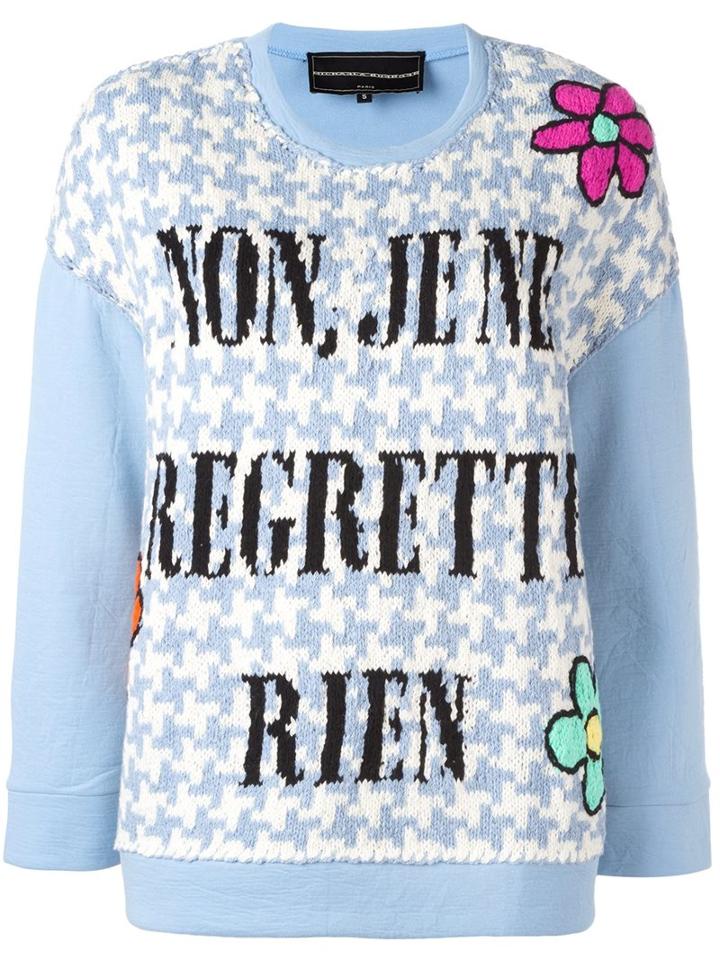 Michaela Buerger Woven Houndstooth Quote Sweatshirt, Women's, Size: Xs, Blue, Cotton/lurex/polyester/merino