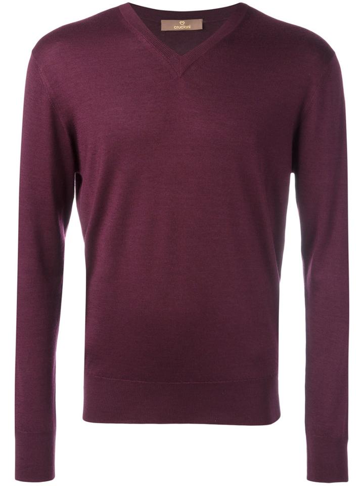 Cruciani V Neck Sweatshirt, Men's, Size: 54, Red, Silk/cashmere