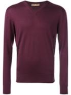Cruciani V Neck Sweatshirt, Men's, Size: 54, Red, Silk/cashmere