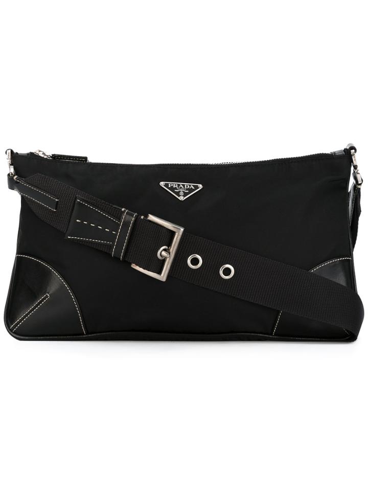 Prada Vintage Small Leather Trim Tote - Black