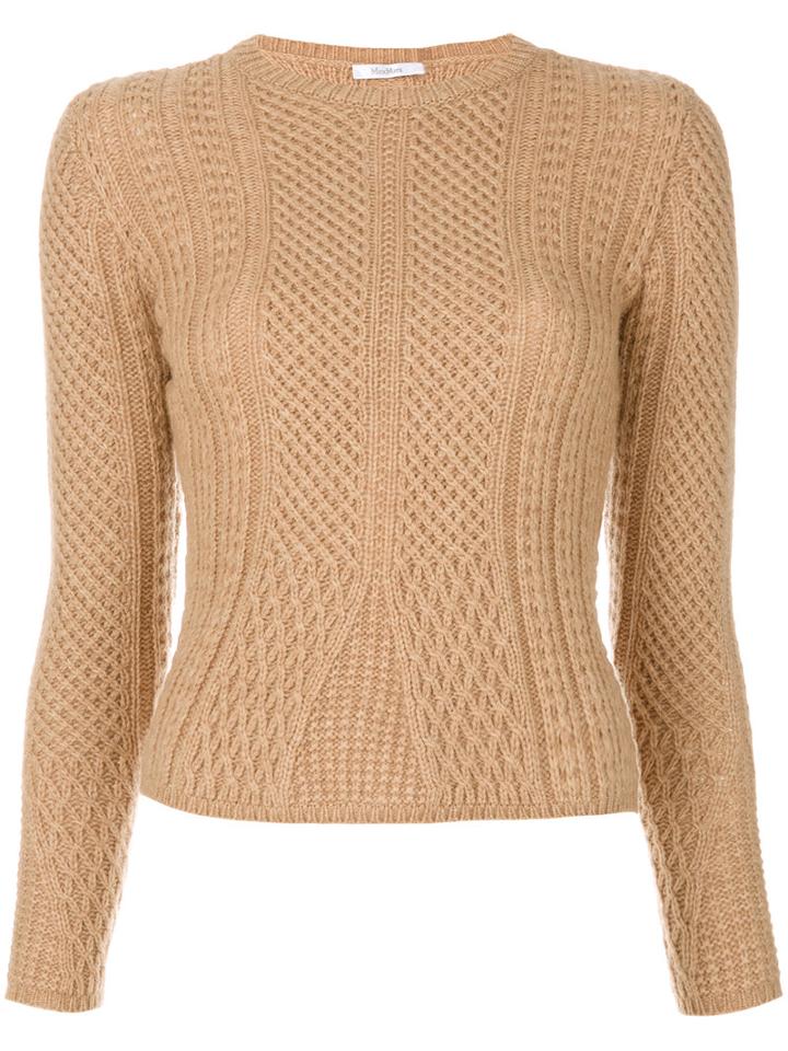 Max Mara - Ronco Cable Knit Sweater - Women - Polyamide/camel Hair/wool - Xs, Brown, Polyamide/camel Hair/wool