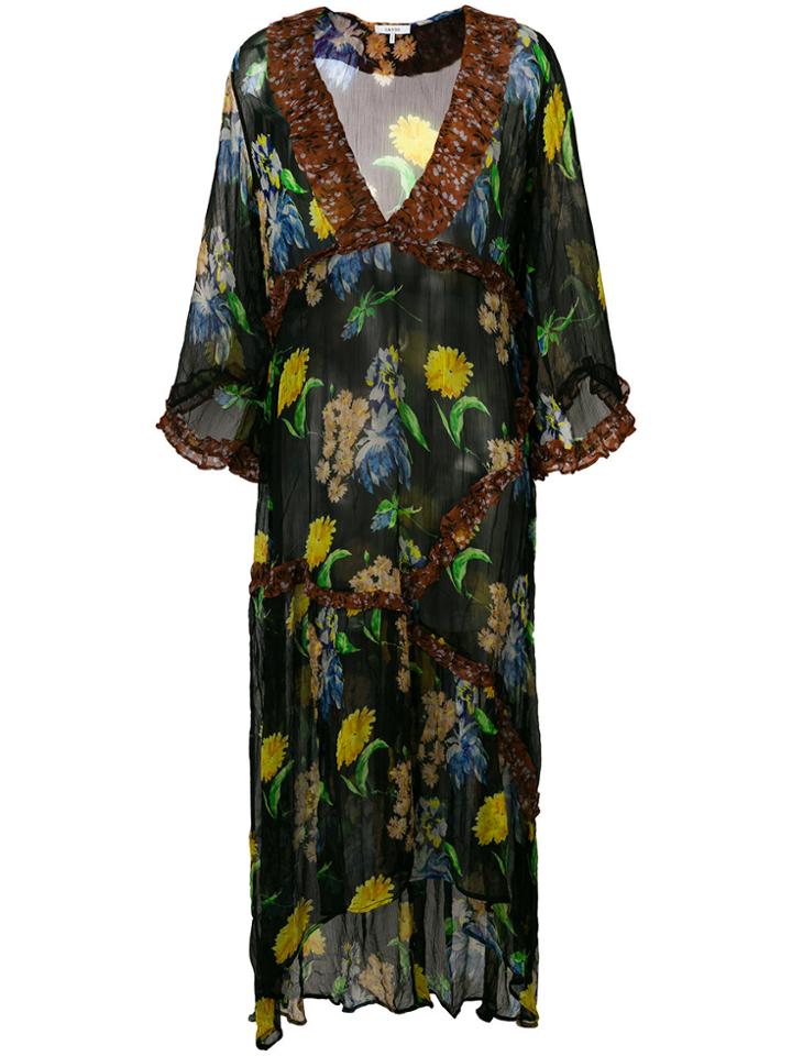Ganni Floral V-neck Dress - Black