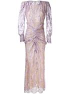 Alessandra Rich - Long-sleeved Lace Gown - Women - Polyamide/spandex/elastane/metallic Fibre - 42, Pink/purple, Polyamide/spandex/elastane/metallic Fibre