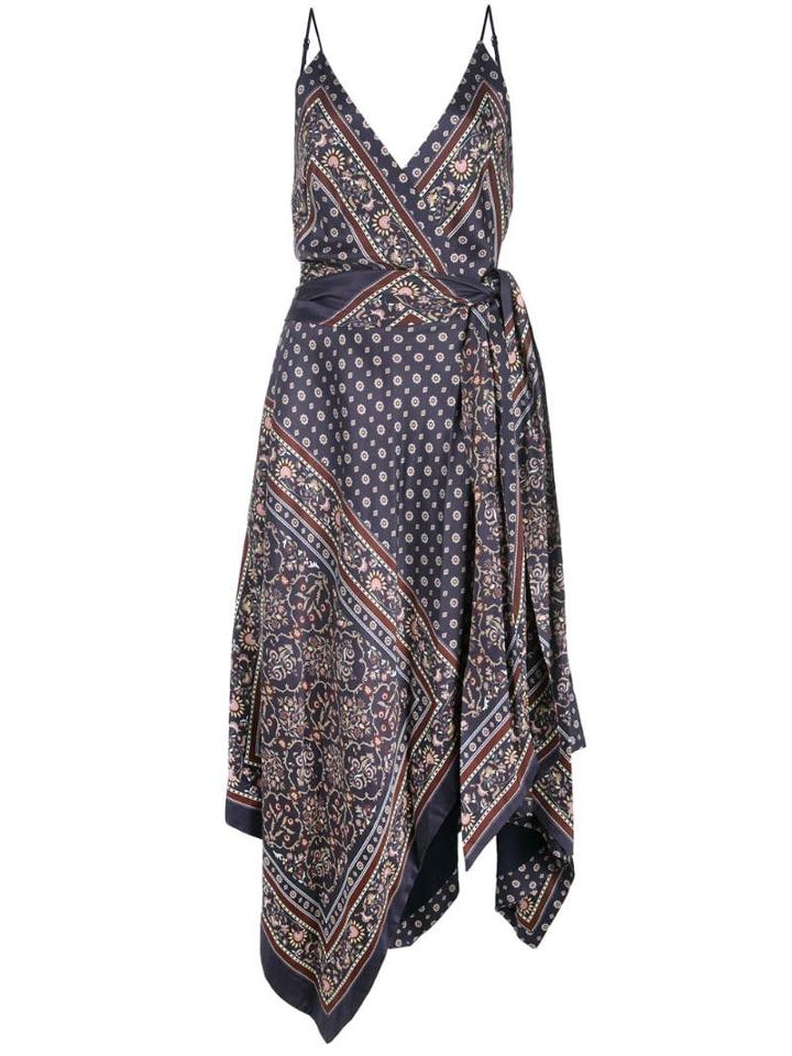 Jonathan Simkhai Camisole Wrap Scarf Print Dress - Blue