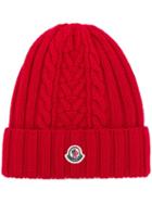 Moncler Logo Patch Beanie - Red