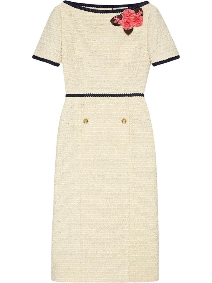 Gucci Floral Appliqué Fitted Dress - Neutrals