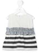 Douuod Kids - Striped And Ruffled Top - Kids - Cotton - 12 Mth, White