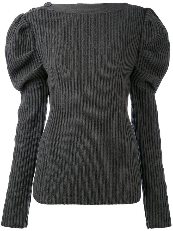 Nina Ricci - Balloon Sleeves Ribbed Detail Top - Women - Lambs Wool - S, Grey, Lambs Wool