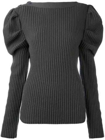 Nina Ricci - Balloon Sleeves Ribbed Detail Top - Women - Lambs Wool - S, Grey, Lambs Wool