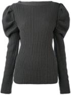 Nina Ricci - Balloon Sleeves Ribbed Detail Top - Women - Lambs Wool - S, Grey, Lambs Wool