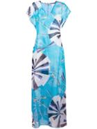 Emilio Pucci Geometric Print V-neck Dress, Women's, Size: 42, Blue, Silk