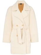Joseph Jimmy Belted Double Breasted Shearling Coat - White