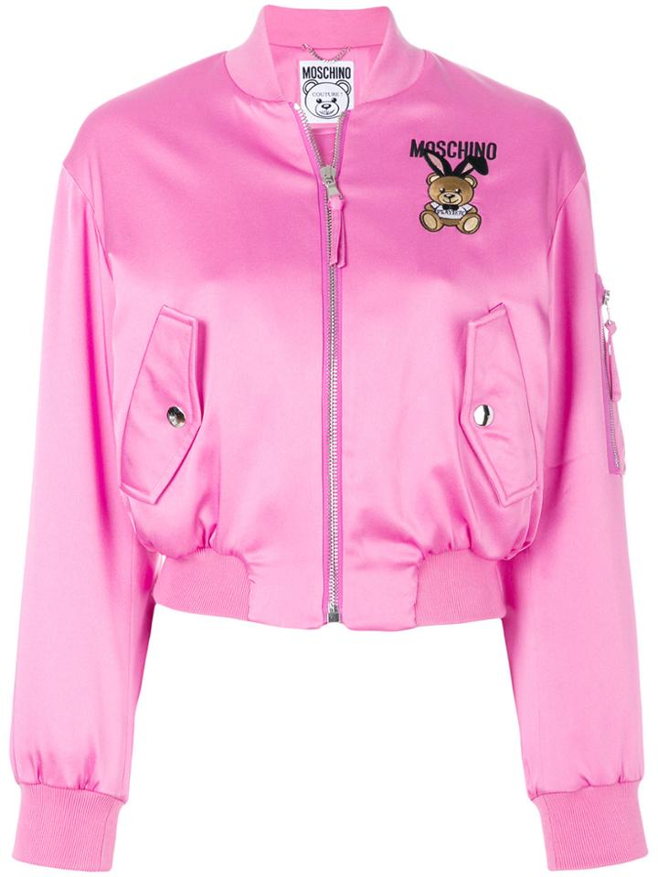 Moschino Playboy Toy Bear Bomber Jacket - Pink & Purple