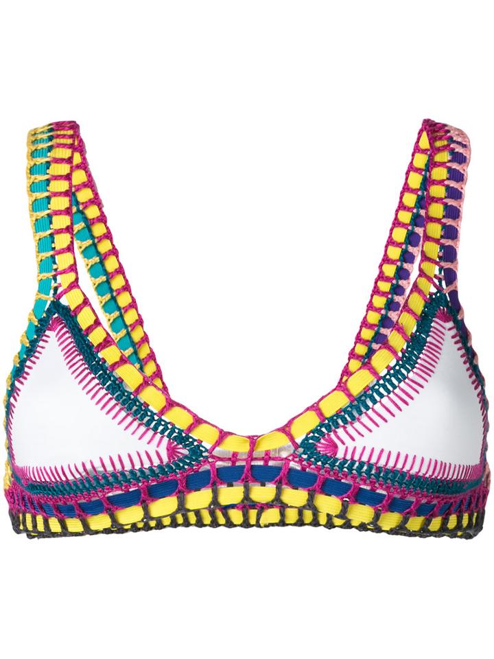 Kiini Embroidered Yaz Bikini Top, Women's, Size: Medium, White, Cotton/polyester/nylon/spandex/elastane