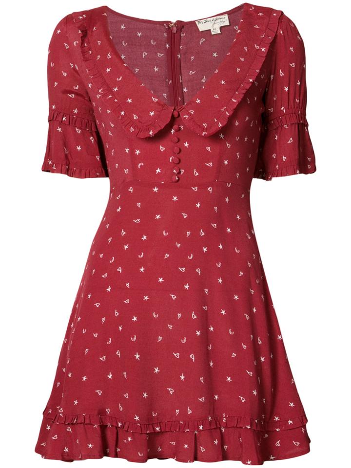 For Love And Lemons Printed Frill Trim Mini Dress - Red