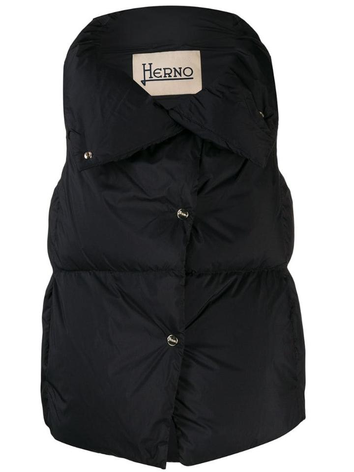 Herno Quilted Oversized Collar Gilet - Black