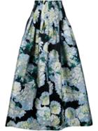 Adam Lippes Floral Jacquard Full Skirt, Women's, Size: 0, Black, Silk/polyester