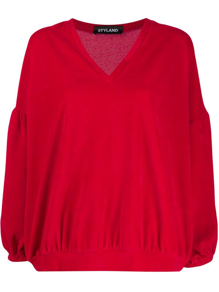 Styland V-neck Fleece Jumper - Red