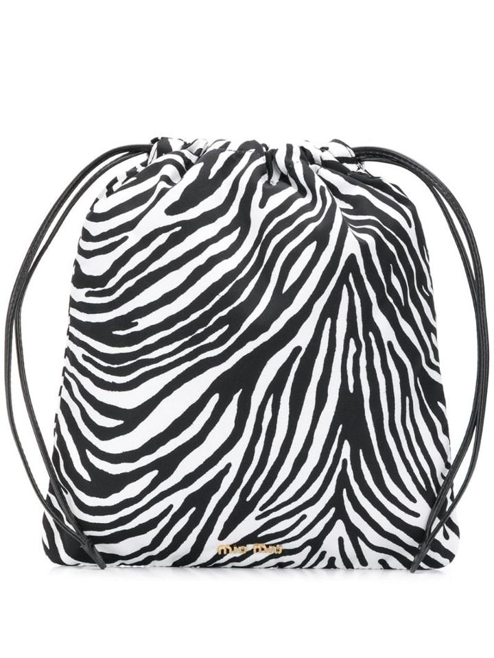 Miu Miu Zebra Print Drawstring Tote Bag - White