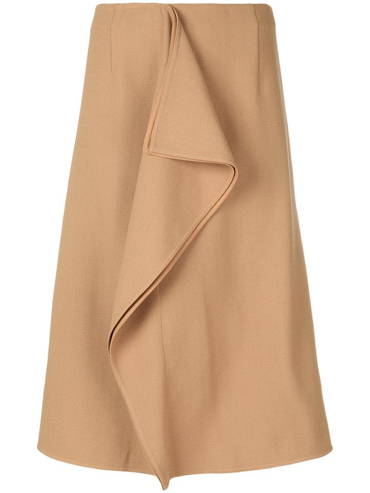 Marni - Asymmetric Frill Pencil Skirt - Women - Cotton/polyamide/viscose - 44, Brown, Cotton/polyamide/viscose
